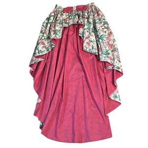 Vintage 80s Handmade Detachable Peplum Overskirt Floral Pink High-Low Skirt sz M
